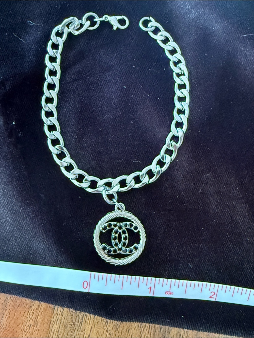 Silver-Tone Chain Bracelet with Round Pendant